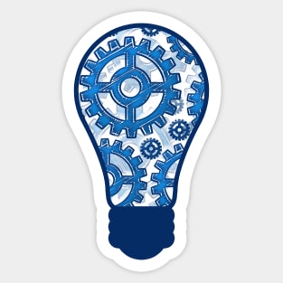 Blue gears light bulb Sticker